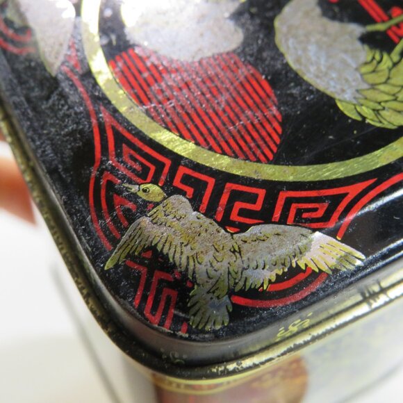 Asian Small 3" metal tin Red Black Gold Oriental design chinoiserie - Picture 11 of 14